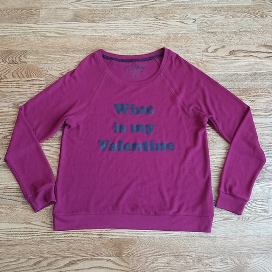 (L) P.J. Salvage Rayon Blend Humourous Wine is my Valentine Long Sleeve Cozy Top