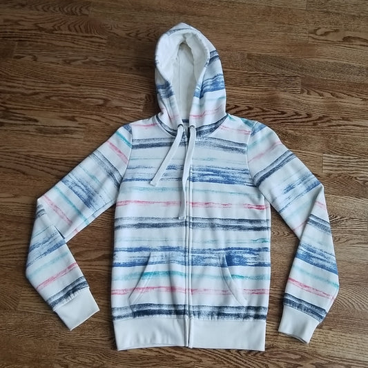 (S) Bluenotes Colorful Stripe Cozy Drawstring Zip Up Cotton Blend Hoodie