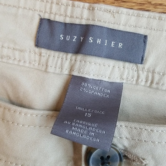 (15) Suzy Sheir Neutral Cotton Blend Shorts with Pockets Outdoor Summer Vacation