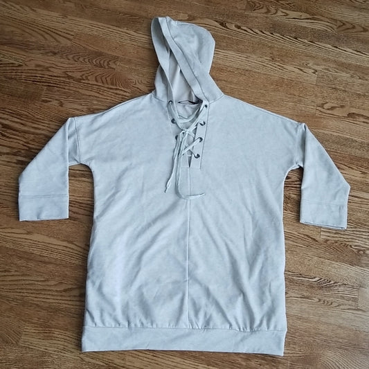 (S) Doe & Rae 100% Cotton Lace Up Oversized ½ Sleeve Hoodie with Pockets