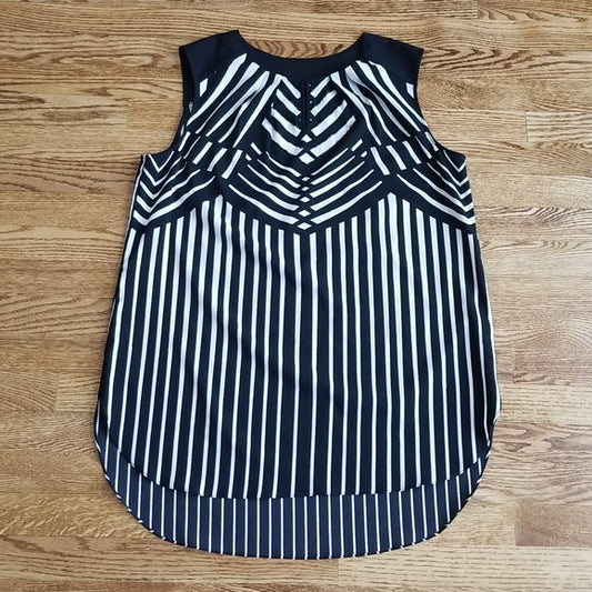 (XL) Beaded Detailing Striped Long Tank Top Blouse Flowy Keyhole Cutout