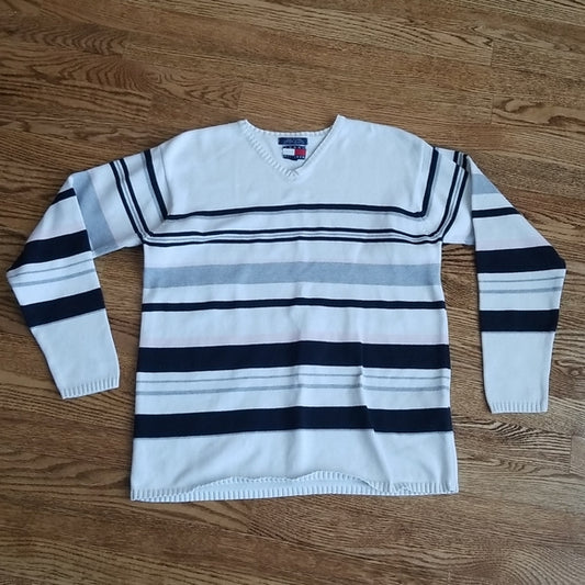 (M) Tommy Hilfiger 100% Cotton Striped Cozy Long Sleeve Sweater Autumn Winter
