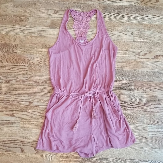 (S) Aerie Uber Soft Viscose Blend Bohemian Romper Racerback Lace Scoop Neck