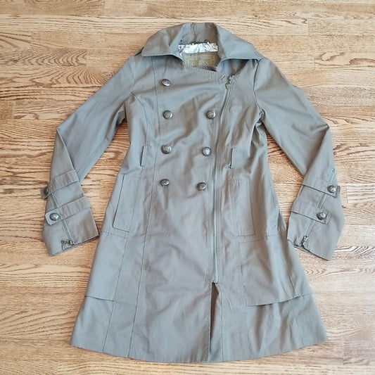 (S) Guess Los Angeles Women's Button and Zipper Combo Trench Coat Fancy Luxury
