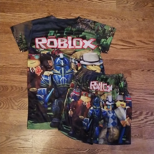 (7-9) Roblox Youth Kids Graphic Lightweight T-Shirt and Shorts Matching Set