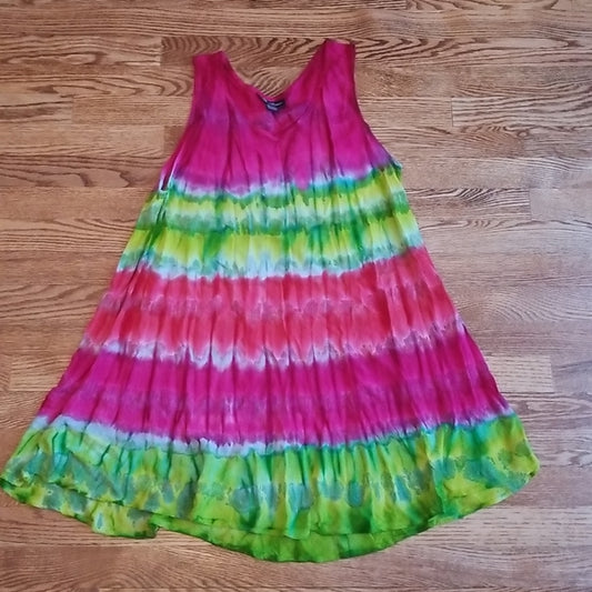 (OS) Flower Free Size Tie Dye Colorful 100% Rayon Long Top/Dress/Swim Coverup