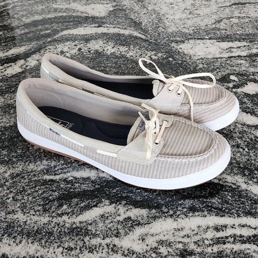 (9) Keds Boat Shoe Loafer Metallic Striped Shimmery Vacation Holidays Summer