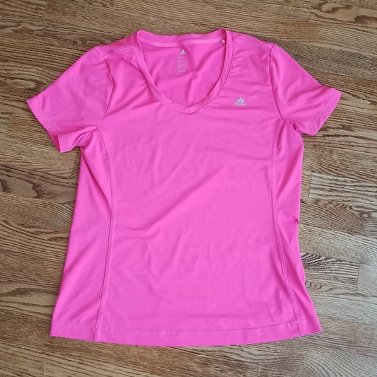 (L) Adidas Neon Climalite Short Sleeve Activewear T-Shirt Workout Athletic
