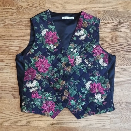 (M) A. Rachour Designs Custom Made Button Up Holiday Themed Quilted Floral Vest