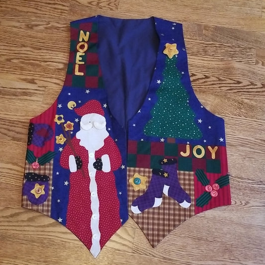 (L) Handmade Festive Holiday Themed Lightweight Vest Embellished Graphic