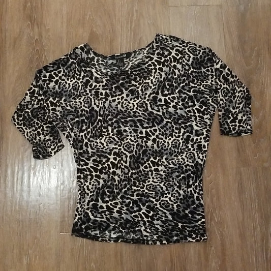 (S) Forever 21 100% Rayon Cheetah/Leopard Print ¾ Sleeve Casual Top Loungewear