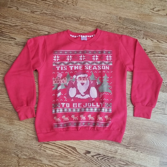 (M) Happy Holidays Festive Holiday Graphic Loose Cozy Long Sleeve Sweater