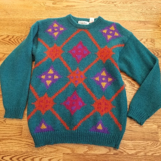 (M) Vintage Mohair Blend Sweater Warm Cozy Cottagecore Fireside Grandpa Colorful