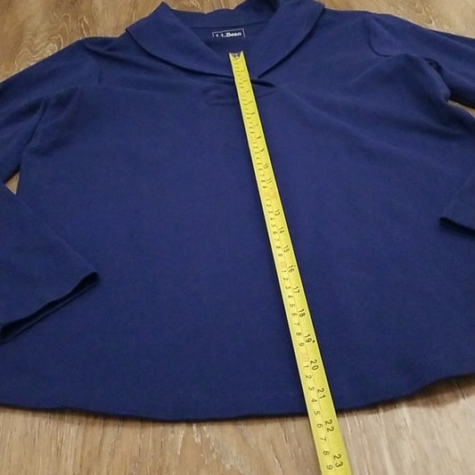 (L) L.L. Bean 100% Cotton Solid Color Long Sleeve Collared V Neck Top Casual