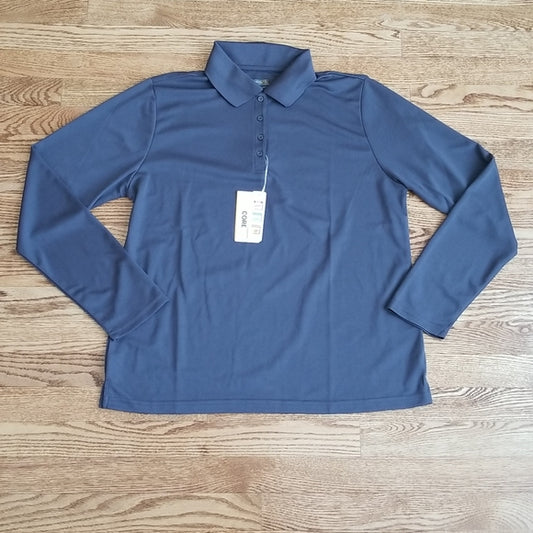 (L) NWT Core 365 by NorthEnd Long Sleeve Partial Button Collared Shirt Wicking