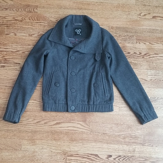 (XXS) Aritzia TNA Wool Blend Button Up Hoodless Coat Cozy Warm Classic Jacket