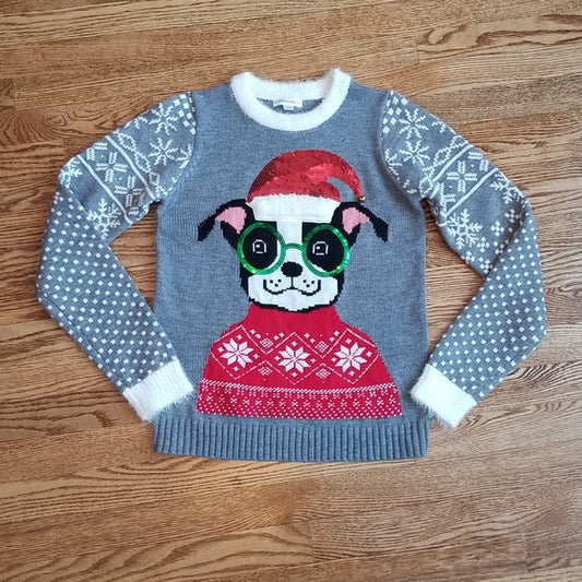 (XS) Warehouse One Festive Holiday Themed Crew Sweater Sequins Eyelash Details