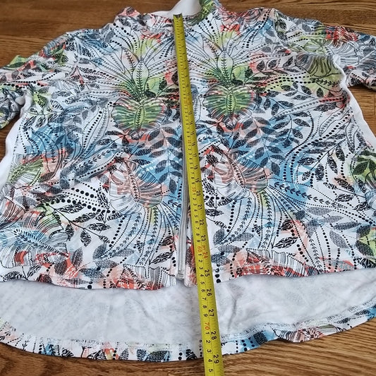 (XL) Northern Reflections Tropical Short Sleeve Zip Up Cotton Blend Top Vacation