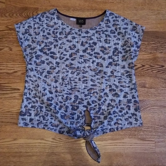 (M) Anthropologie W5 Leopard Print Short Sleeve Boxy Fit Top Bohemian Tie Detail