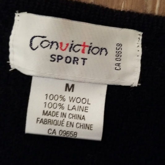 (M) Conviction Sport 100% Wool Polar Bear Embroidery Button Down Sweater Vintage