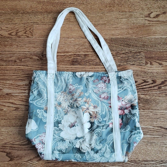 Vintage Vibes Floral Tote Large Shoulder Bag Cottagecore Coastal Grandma Vacay