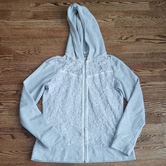 (M) WarehouseOne Lace Zip Up Hoodie Casual Unique Floral Sheer Athleisure Boho