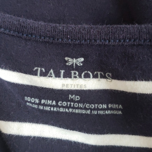 (MP) Talbots 100% Pima Cotton Striped ¾ Sleeve T-Shirt Casual Button Accents Fun