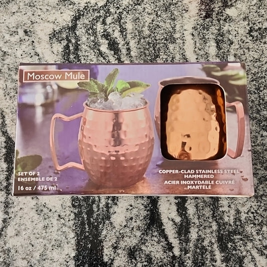 NIB Moscow Mule Set Copper Clad Stainless Steel Hammered Trending Cabin Lakelife