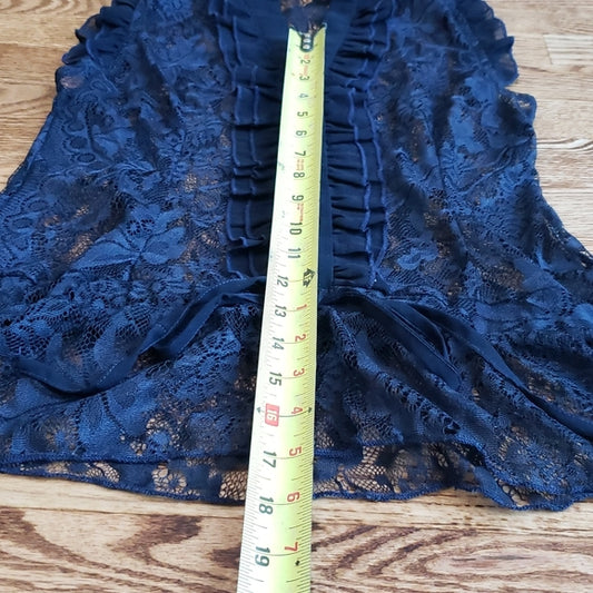 (S) Costa Blanca Delicate Sheer Lace Ruffle Tie Waist Top Feminine Dainty Spring