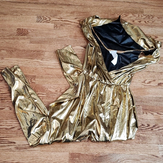 (L) California Costumes Metallic Gold Hooded Flashy Unique Jumpsuit Spaced Out