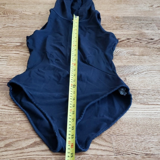 (S) Forever 21 Hooded Bodysuit Mesh Waist Details Back Cutout Partial Zip Up