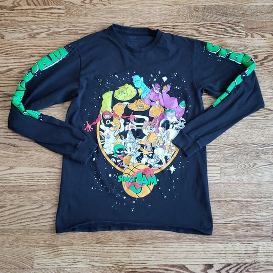 (S) Loonie Toons Space Jam Movie Graphic Long Sleeve 100% Cotton T-Shirt