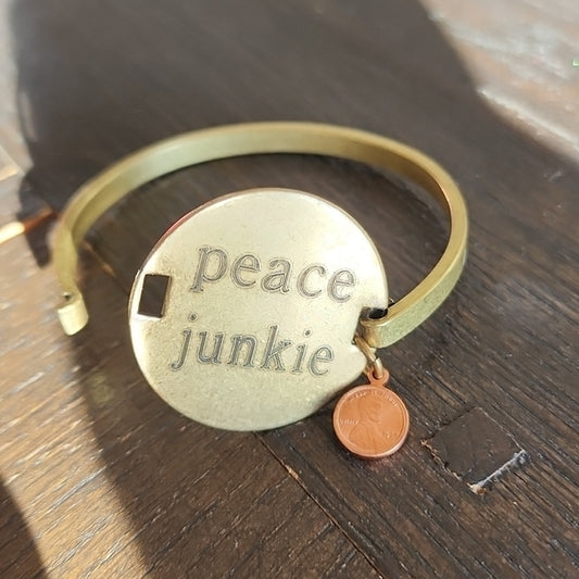 Peace Junky Boho Metal Bangle Cuff Bracelet Good Vibes Cottagecore