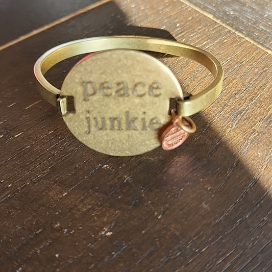 Peace Junky Boho Metal Bangle Cuff Bracelet Good Vibes Cottagecore