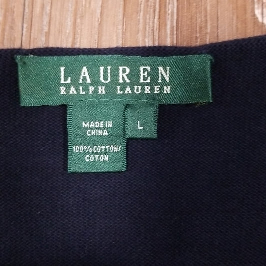 (L) Lauren Ralph Lauren 100% Cotton Ruffle Shirt Sleeve Top Business Casual