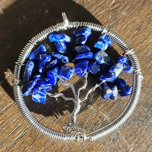 Wire Wrap Lapis Tree of Life Pendant Boho Bohemian Gypsy Classic Beautiful Gems