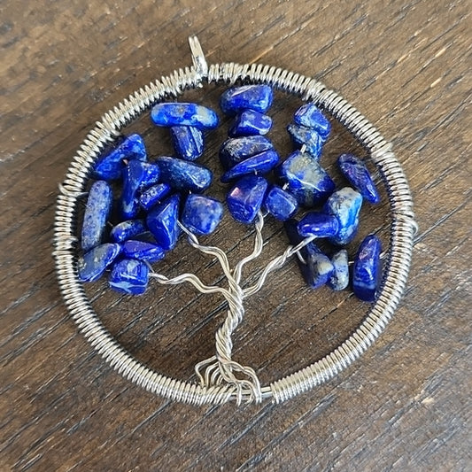 Wire Wrap Lapis Tree of Life Pendant Boho Bohemian Gypsy Classic Beautiful Gems