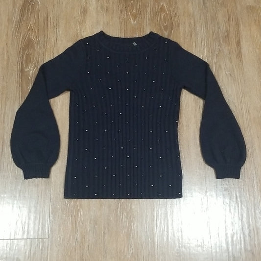 (S) Karl Lagerfeld Paris Embellished Cozy Knit Sweater Unique Business Casual