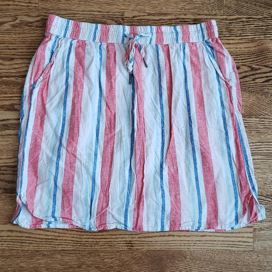 (S) Just Living Striped Linen Blend Lightweight Skirt w/ Pockets Beach Bohemian