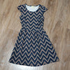 (XS) Enough About Me... Geometric Print Fit & Flare Lightweight Dress Casual