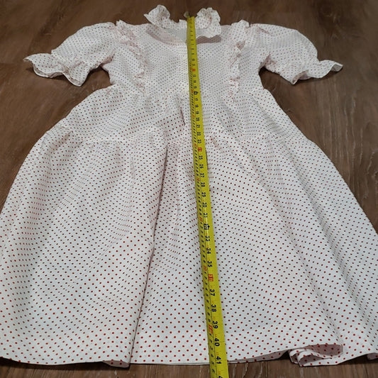 (S) Vintage Dotted Ruffle Lightweight Dress Puff Short Sleeve Prairie Farmhouse