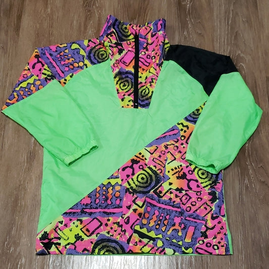 (14-16) Vintage 90s Oction 9EM Neon Lightweight Windbreaker Jacket Bright Vibes