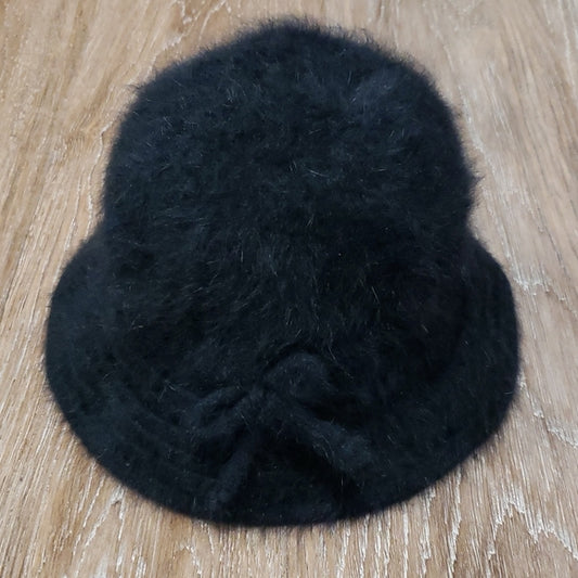 Cuddly Angora Blend Hat! Bow Accent Fancy Wool Nylon Classy Sophisticated