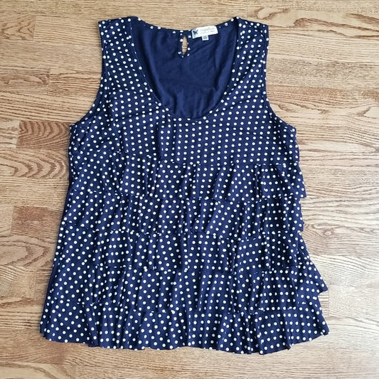 (XXL) Papillon Polka Dot Tiered Ruffle Tank Top Casual Comfy Travel Relaxed Soft