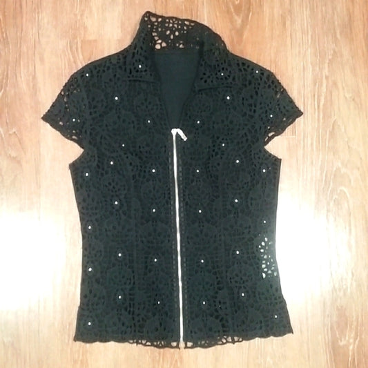 (6) Acezung Eyelet Embroidered Evening Night Out Unique Classy Vintage Zip Up