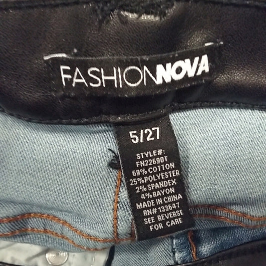 (27) Fashion Nova High Rise Skinny Ankle Jeans Stretch Faux Leather Details