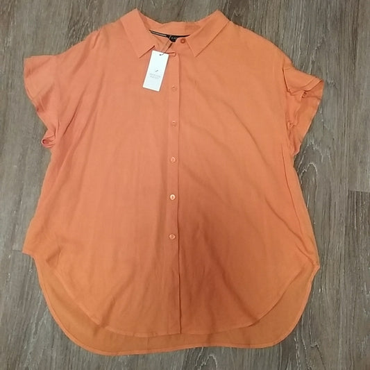 (XL) NWT Denver Hayes 100% Viscose Ruffle Shoulder Light Orange Blouse Colorful