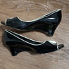 (7M) London Fog Low Peep Toe Wedge Modern Abstract Date Night Contemporary