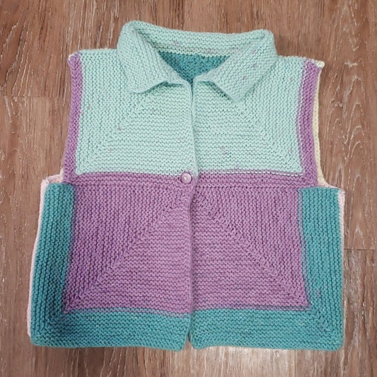 (S) Handmade Color Block Thick Knit Vest Colorful Grannycore Cottagecore Pastel