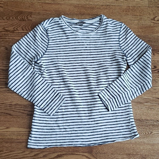 (M) Le Château Striped Nautical 100% Cotton Tee Comfy Casual Classic Raw Hem